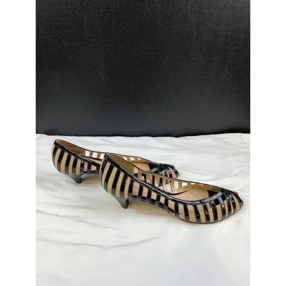 Alturo Chiang Women's Black Leather Peep toe Shoes/Heels 2.25" Size 9.5 SKU 3412 - Picture 5 of 8